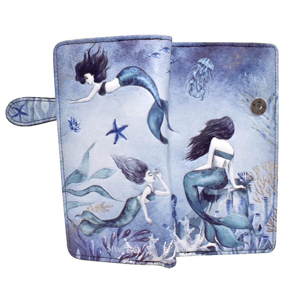 1115 Ocean Mermaids Large Wallet and Teen Girls Vegan Faux Leather Textured